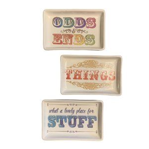 SET of 3 Trinket Dish Tray Jewelry Ring Coin Eyeglass Whimsical Colorful Ceramic